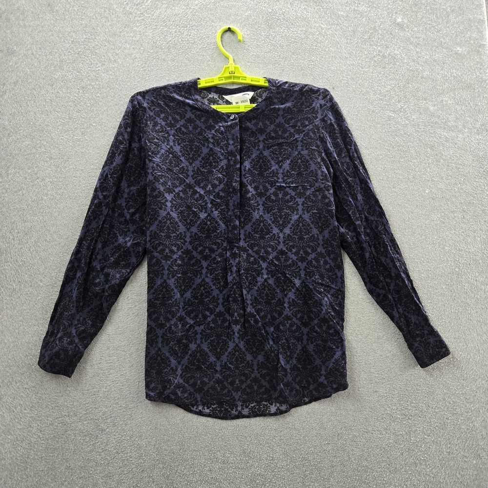 Old‎ Navy Women Blouse XL Blue Geometric Tunic Shirt Button V-Neck Front